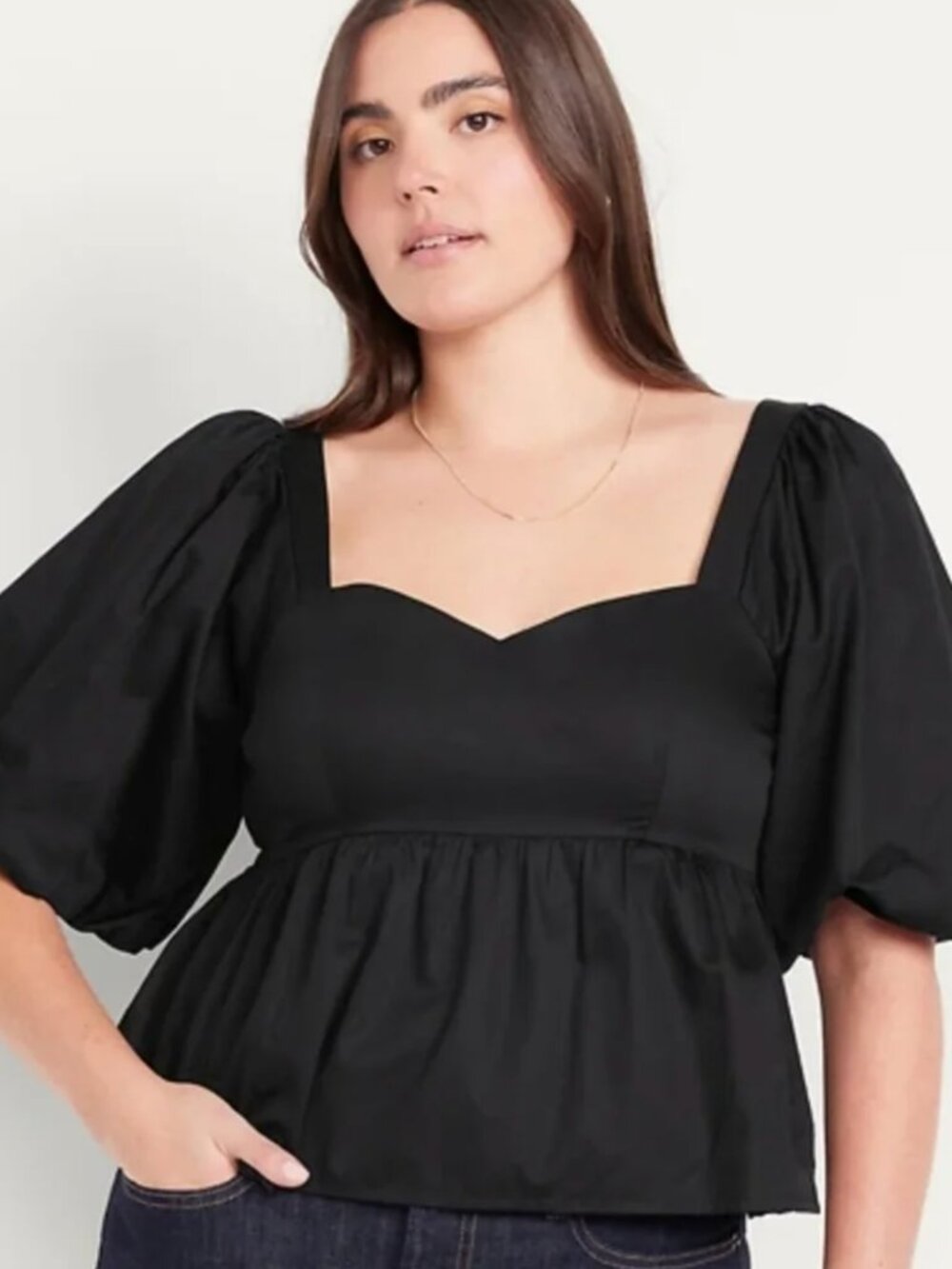 Old Navy Black Puff Sleeve Sweetheart Neck Peplum Top 2X